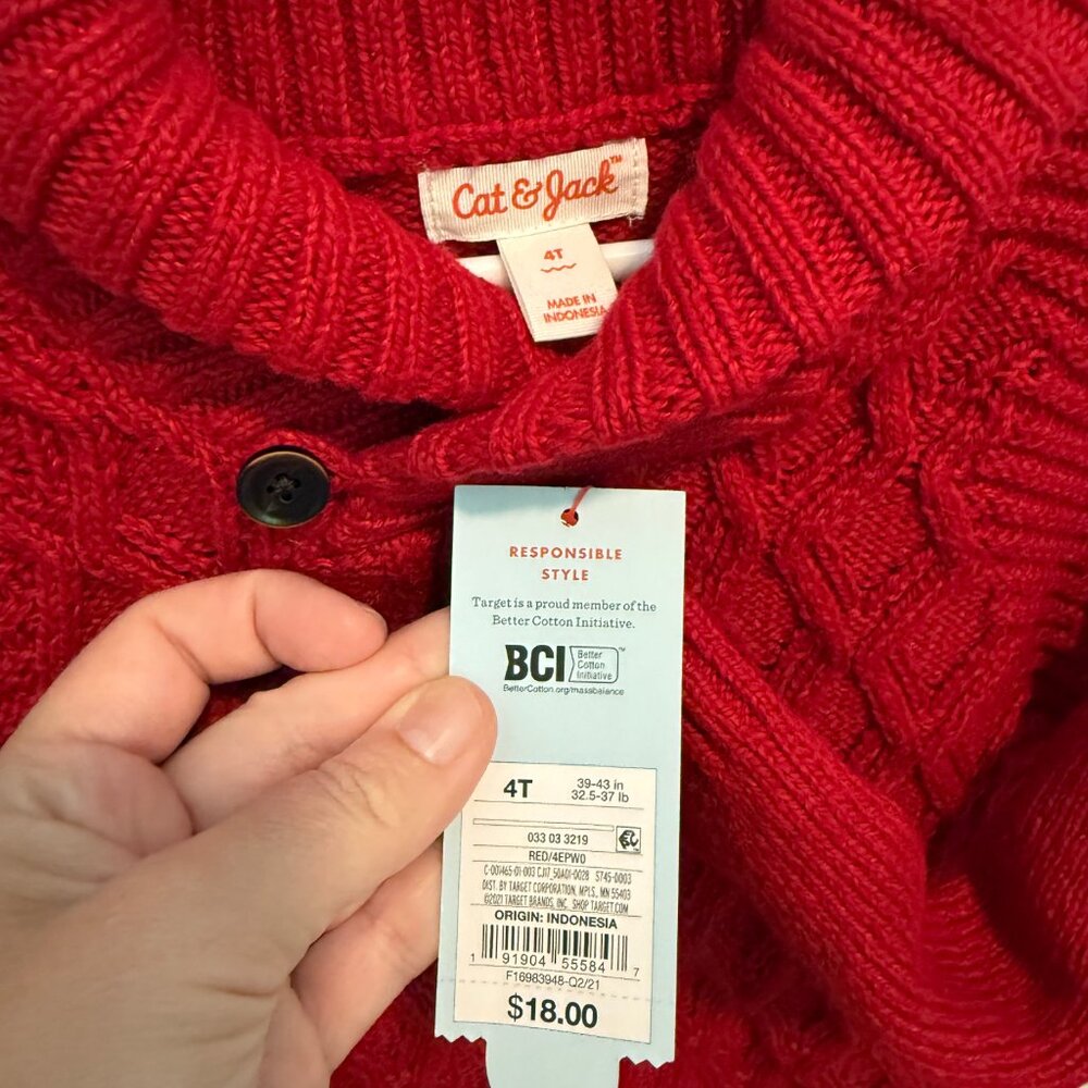 NWT Cat & Jack red cable knit sweater 4T - Picture 2 of 3
